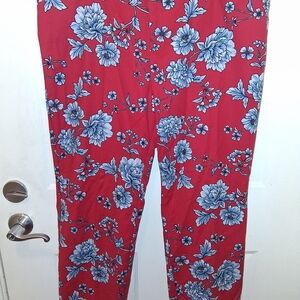 Roz & Ali Red Pants with Blue Floral Design